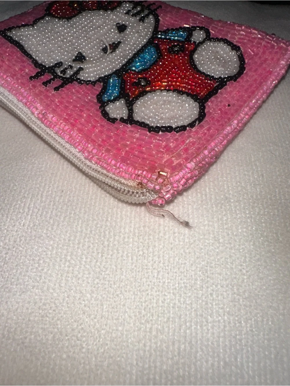 Hello Kitty Pink Beaded Wrislet Pouch with Red and Blue Accents